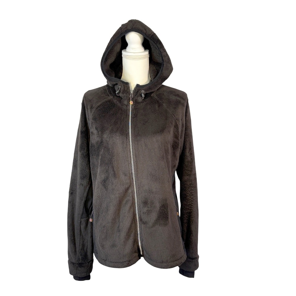 New Balance Fleece Teddy Hoodie Women's L Fuzzy Brown Full Zip Plush Jacket